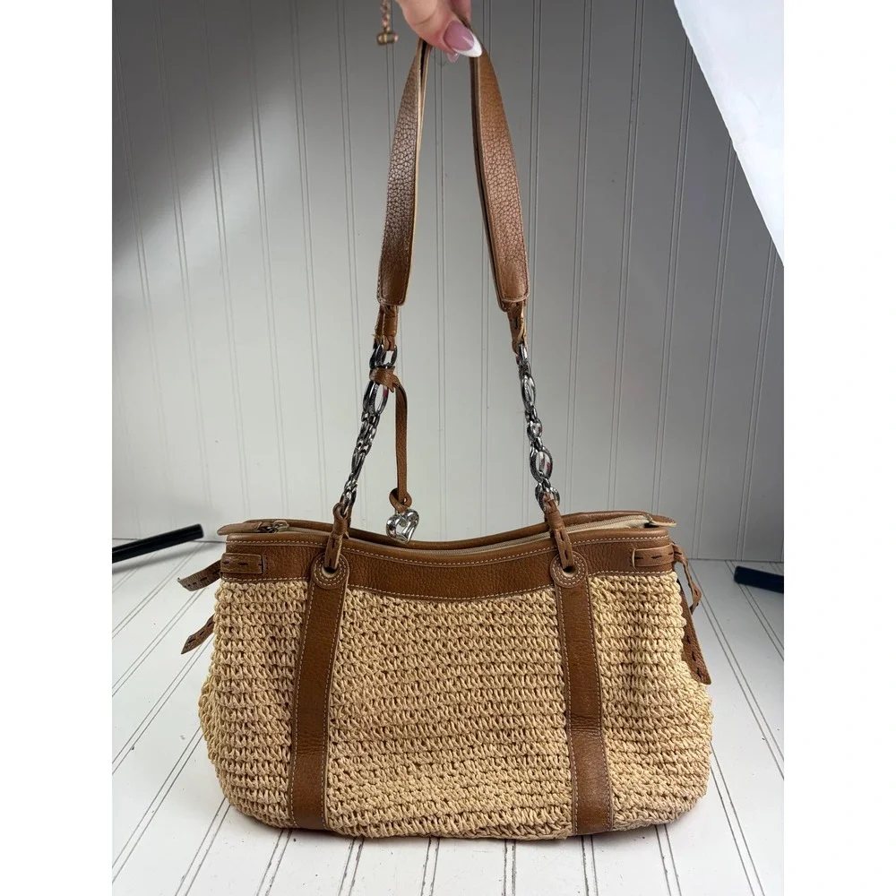 Brighton Vintage Y2K Woven Straw Leather Vacation Summer Shoulder Bag